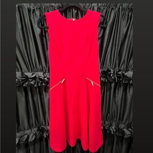 Tommy Hilfiger Red Flare Dress with Gold Zippers
